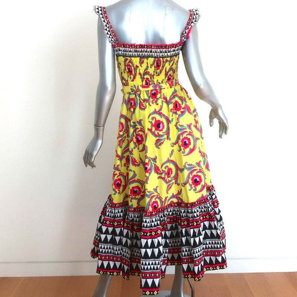 La DoubleJ Smock Dress Yellow Cartwheel Giallo Print Cotton Size Extra Small - Picture 6 of 9